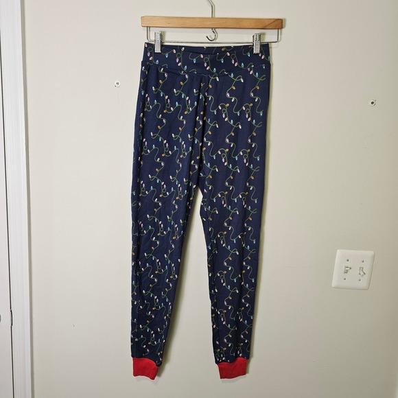 NWT Pact XS Navy Christmas Lights Pajama Set Organic Cotton Holiday Print Cozy - Picture 4 of 11